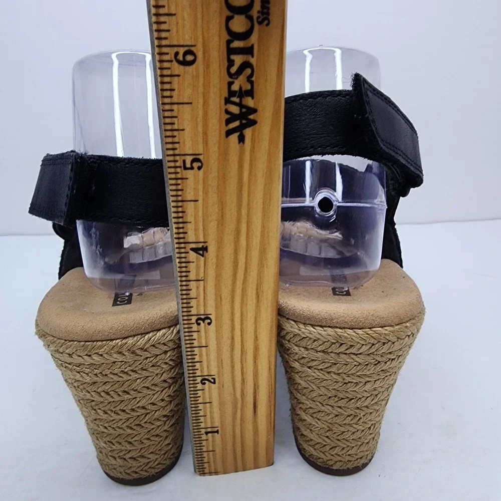 Clarks Lafley Krissy Leather Wedge Espadrille‎ Sandals Black Sz 8.5 Adjust Strap